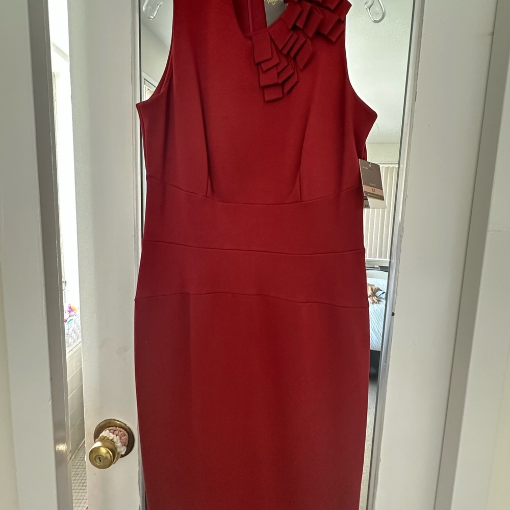 Taylor Red Ruffled Sheath Midi Dress